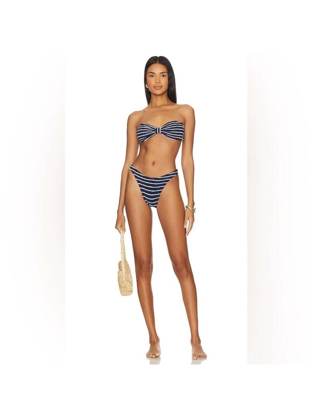 Hunza G Jean Navy and White Striped Bikini Bottom OS